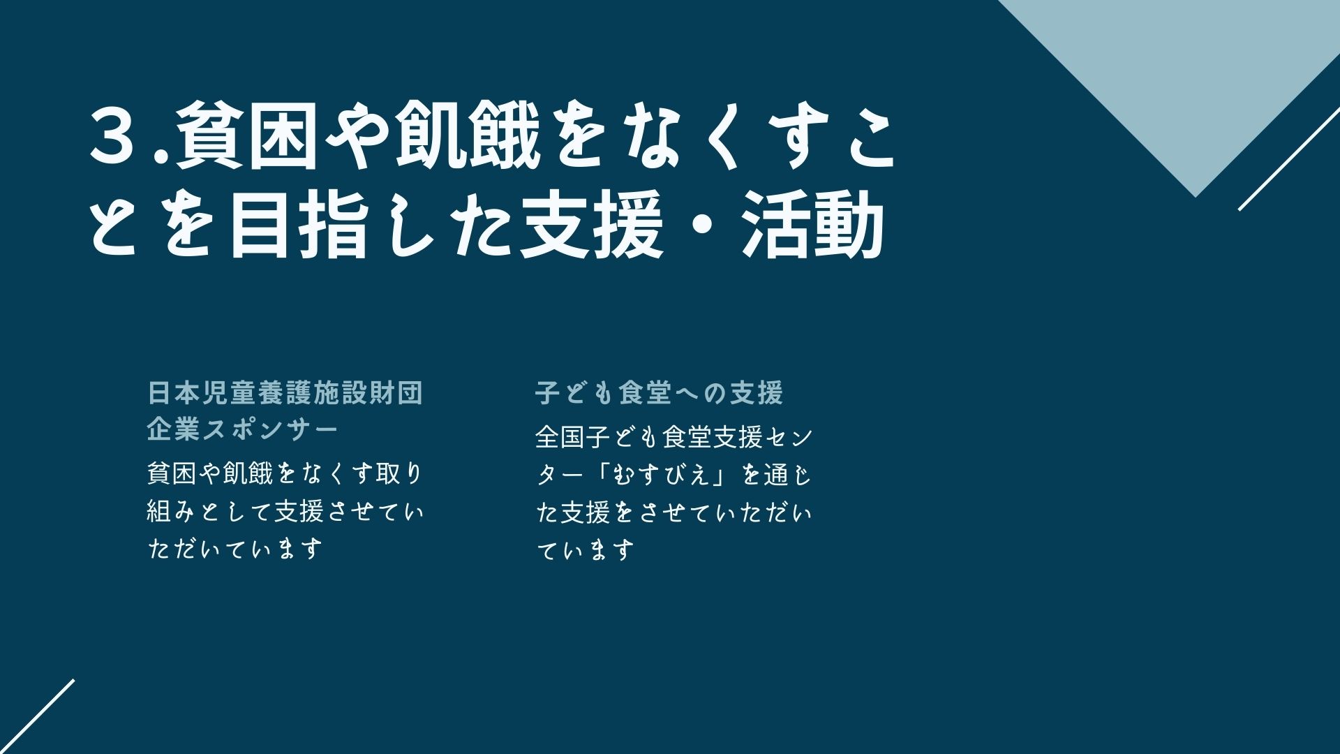 貧困や飢餓をなくすことを目指した支援・活動